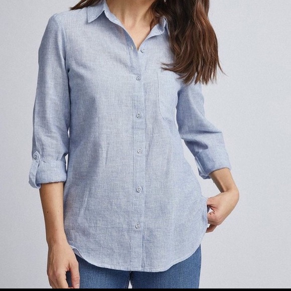 CHAMBRAY SHIRT WITH LINEN - Picture 1 of 3
